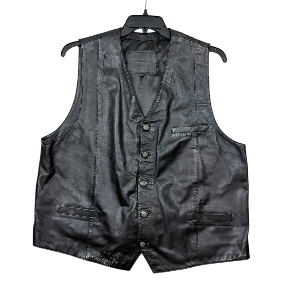 Boutique of Leathers Men's Black Classic Leather Motorcycle Vest Size XL